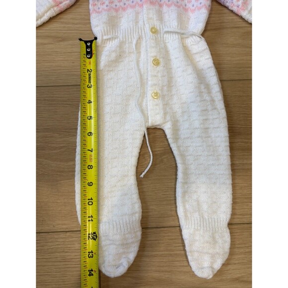 Vintage Handmade Knit Baby Coverall Footed Hooded Button Up Jumpsuit - Picture 4 of 7